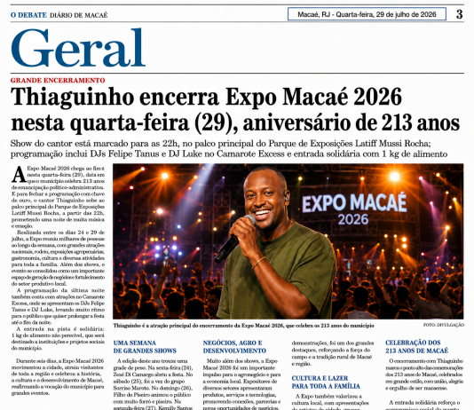 Thiaguinho encerra Expo Macaé 2026 em noite de festa pelos 213 anos da cidade